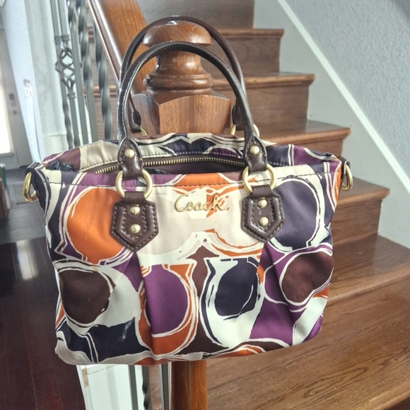 Coach Ashley Scarf Print Signature Logo Satin Shoulder Wallet Handbag - Picture 1 of 10